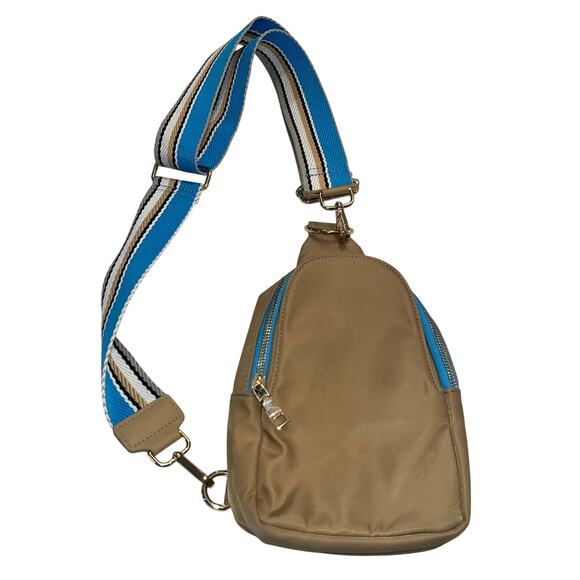 M1-94 AH-DORNED Pebble Sling Bag Tan/Light Blue - Picture 1 of 6